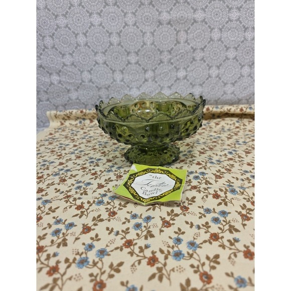 Vintage Fenton Green Glass Candle Bowl Compote Dish with Original Label - Picture 1 of 6
